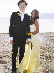 Yellow Mermaid Spaghetti Straps Prom Dress With Slit