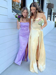 Yellow Mermaid Spaghetti Straps Prom Dress With Slit