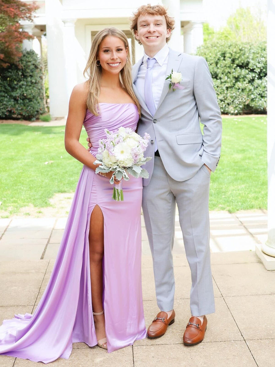 Yellow Mermaid Strapless Long Prom Dress with Slit