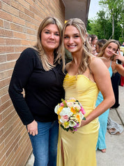 Yellow Mermaid Strapless Long Prom Dress with Slit