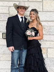 Yellow Mermaid Sweetheart Long Tiered Tulle Prom Dress with Slit