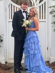 Yellow Mermaid Sweetheart Long Tiered Tulle Prom Dress with Slit