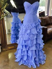 Yellow Mermaid Sweetheart Long Tiered Tulle Prom Dress with Slit