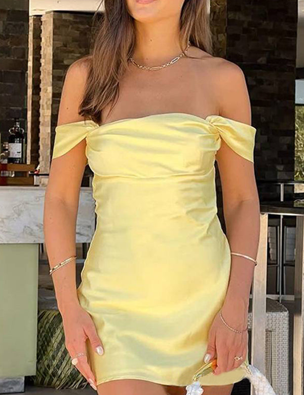 Yellow Off the Shoulder Ruched Short Homecoming Dress