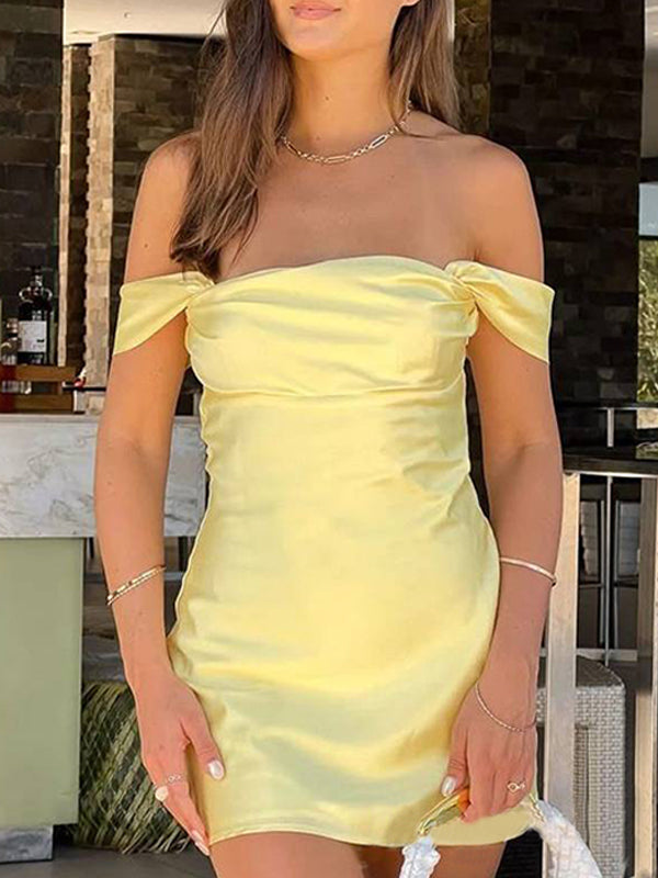 Yellow Off the Shoulder Ruched Short Homecoming Dress