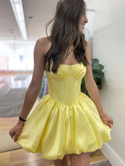 Yellow Strapless Bubble Short Homecoming Dress with Boning