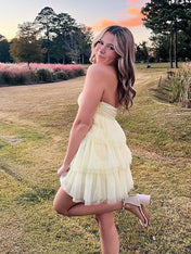 Yellow Strapless Short Ruffle Homecoming Party Dress