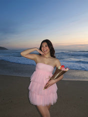 Yellow Strapless Short Ruffle Homecoming Party Dress