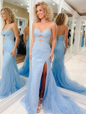 Yellow Strapless Sweetheart Lace Prom Dress with Keyhole Cutout