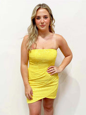 Yellow Strapless Zipper Back Homecoming Dress