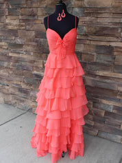 Yellow Tie-Front Sweetheart Neckline Tiered Ruffle Prom Dress with Slit