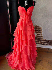 Yellow Tie-Front Sweetheart Neckline Tiered Ruffle Prom Dress with Slit