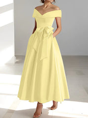 Robe de mère de la mariée coupe A-Line/Princesse, épaules dénudées, sans manches, longueur cheville, avec poches 