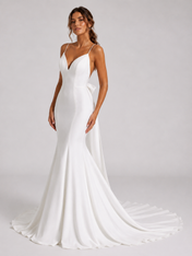 Elegant V-Neck Bow-Back Satin Mermaid Wedding Dress with Chapel Train