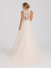 Elegant Illusion High-Neck Lace Applique Tulle A-Line Wedding Dress with Chapel Train
