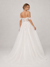 Elegant Off-the-Shoulder Corset Tulle A-Line Wedding Dress with High Slit and Chapel Train