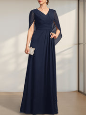 A-line V-Neck Floor-Length Chiffon Mother of the Bride Dress With Pleated