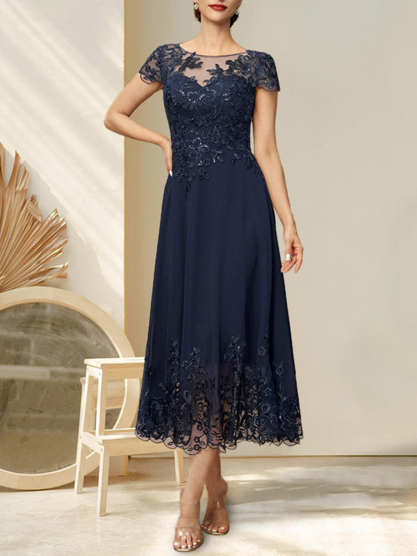 Murea Delicate Illusion Appliqued Tea Length Mother of the Bride Dresses main image 0