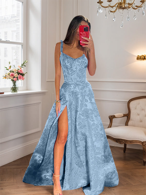 Dreamylily Women Hot Pink A Line Floral Long Prom Dress with High Slit Dreamylily Women Hot Pink A Line Floral Long Prom Dress with High Slit