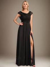 A-line Scoop Floor-Length Chiffon Mother of the Bride Dress With Pleated Beading