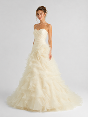 Elegant Ruffled Organza Ball Gown Wedding Dress with Sweep Train
