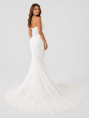 Elegant Strapless Exposed Corset Lace Mermaid Wedding Dress with Chapel Train