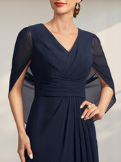 A-line V-Neck Floor-Length Chiffon Mother of the Bride Dress With Pleated