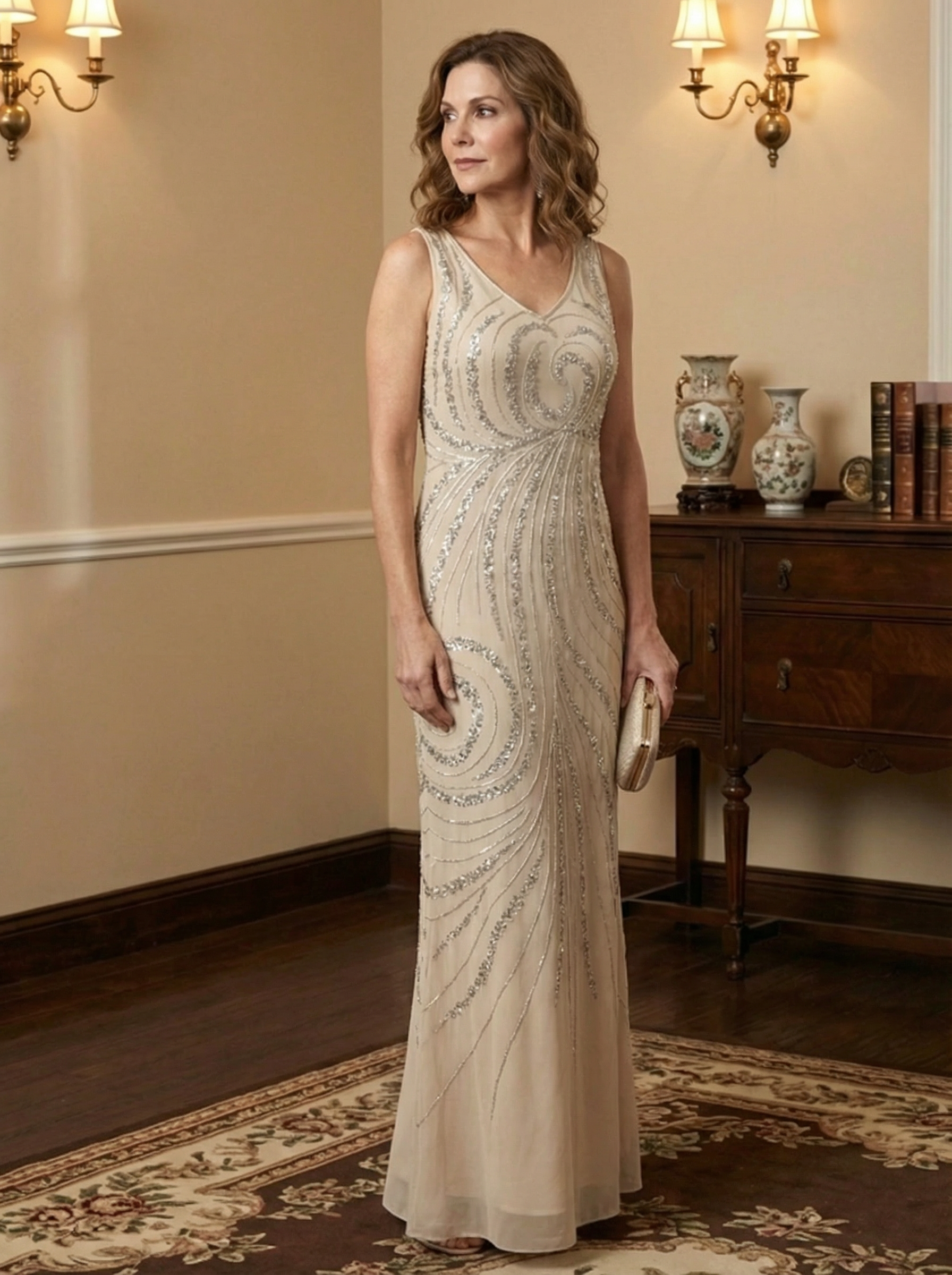 Sheath/Column V-Neck Ankle-Length Mother of the Bride Dresses with Jacket & Sequins