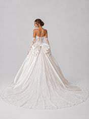 Elegant Strapless Satin and Lace Ball Gown Wedding Dress with Cathedral Train