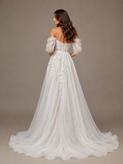 Off-The-Shoulder Sweetheart Lace Long Wedding Dresses with High Slit and Court Train
