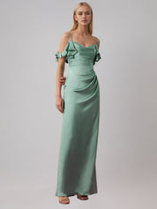 Ice Blue Sheath/Column Satin Spaghetti Straps Sleeveless Floor Length Dress