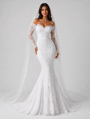 Elegant Lace Applique Off-the-Shoulder Mermaid Wedding Dress with Sweep Train
