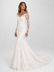 Elegant Off-the-Shoulder Long Sleeve Lace Appliqué Mermaid Wedding Dress with Chapel Train