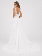 Elegant Sleeveless Lace Applique Chiffon A-Line Wedding Dress with High Slit and Chapel Train