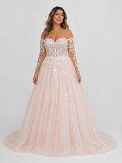 Elegant Off-the-Shoulder Long Sleeve Lace Corset A-Line Wedding Dress with Chapel Train