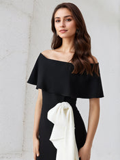 Sheath/Column Off The Shoulder Asymmetrical Length Dress With White Ruffles
