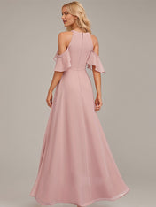 Dusty Rose A-Line Cold Shoulder Floor-Length Chiffon Bridesmaid Dress With Ruffle