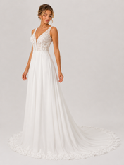 Elegant V-Neck Lace Bodice Chiffon A-Line Wedding Dress with Chapel Train