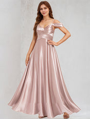 A Line Dusty Rose Satin Spaghetti Straps Sleeveless Floor Length Dress