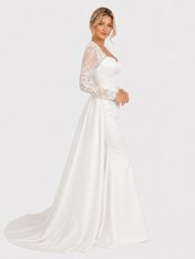 Elegant Lace Illusion Long-Sleeve Mermaid Wedding Dress with Detachable Overskirt and Chapel Train