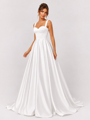 Elegant Square Neckline Satin A-Line Wedding Dress with Chapel Train
