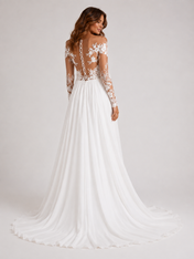 Elegant Illusion Lace Long-Sleeve A-Line Wedding Dress with High Slit and Chapel Train