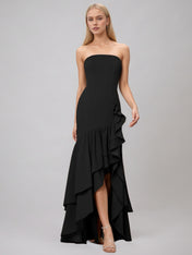 Black Sheath/Column Stretch Crepe Off The Shoulder Sleeveless Floor Length Dress With Ruffles