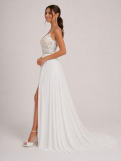 Elegant Sweetheart Lace Bodice Chiffon A-Line Wedding Dress with High Slit and Chapel Train