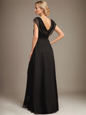 A-line Scoop Floor-Length Chiffon Mother of the Bride Dress With Pleated Beading