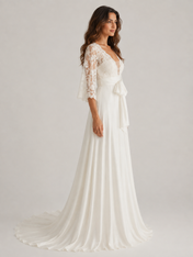 Elegant Lace Bell Sleeve A-Line Wedding Dress with Sweep Train