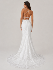 Elegant V-Neck Lace Mermaid Wedding Dress with Crisscross Back and Sweep Train