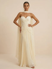 Sweetheart Strapless Pleated Chiffon Evening Gown with Scarf