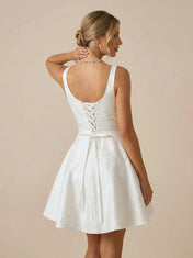 White Square Neck A-Line Mini Wedding Dress for Engagement
