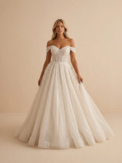 Ivory Off the Shoulder Sweetheart Tulle Wedding Dress with Sequins